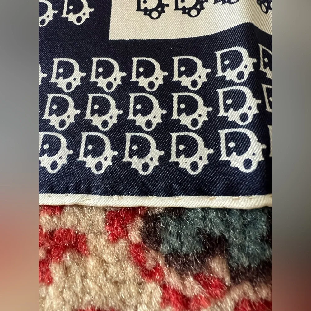 Dior Classic Monogram Silk Square Scarf in Navy